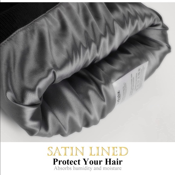 BLACK UNISEX SATIN LINED (winter) BEANIE HAT (BRAND NEW) - Picture 4 of 4